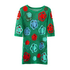 Floral Crochet Short-Sleeve Bodycon Mini Dress