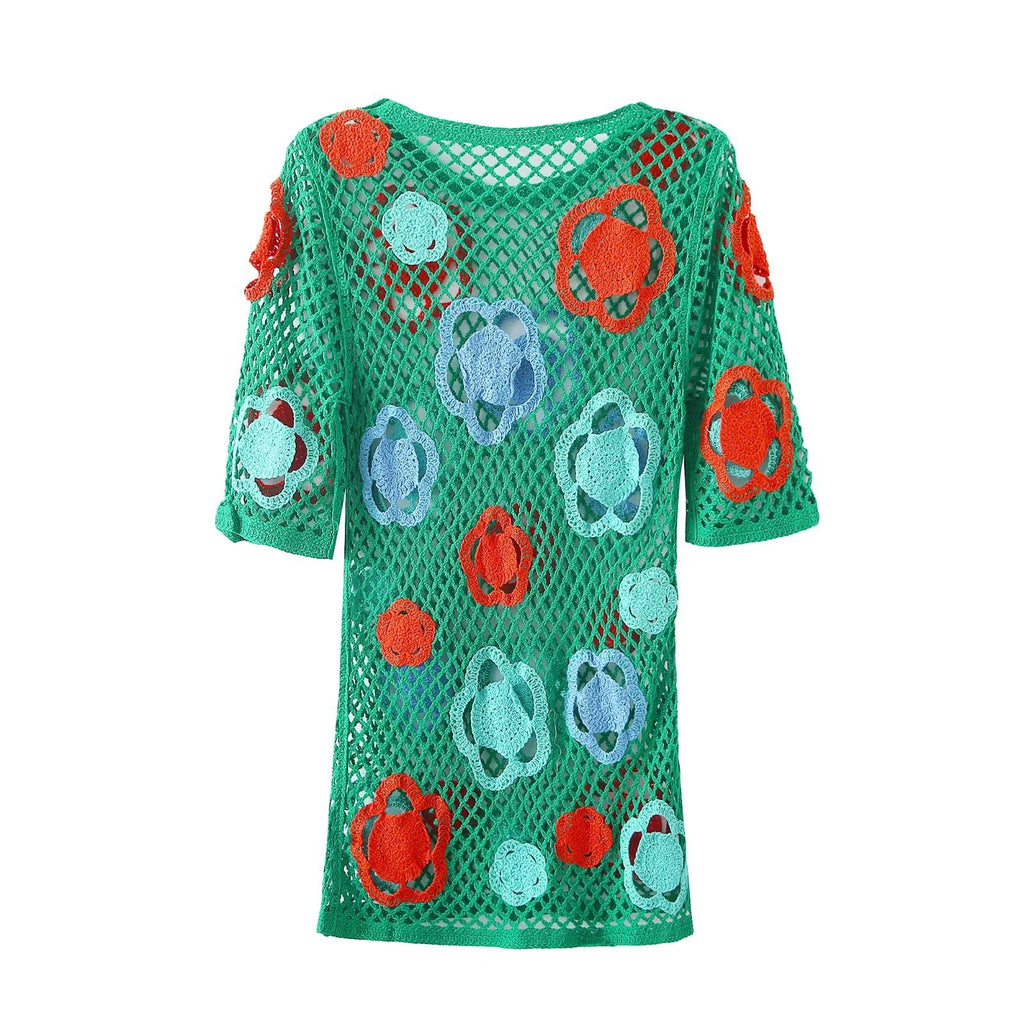Floral Crochet Short-Sleeve Bodycon Mini Dress