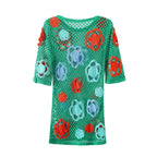 Floral Crochet Short-Sleeve Bodycon Mini Dress