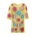 Floral Crochet Short-Sleeve Bodycon Mini Dress