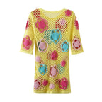 Floral Crochet Short-Sleeve Bodycon Mini Dress