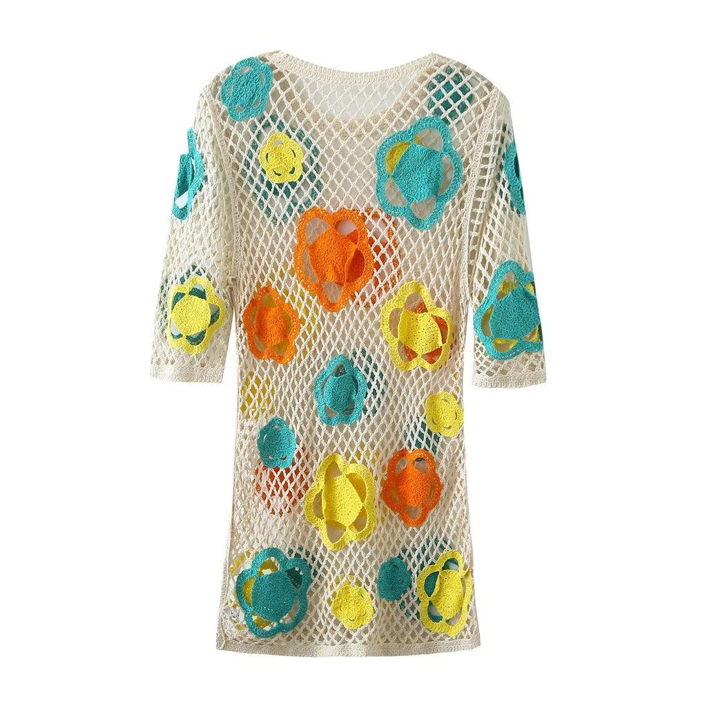 Floral Crochet Short-Sleeve Bodycon Mini Dress