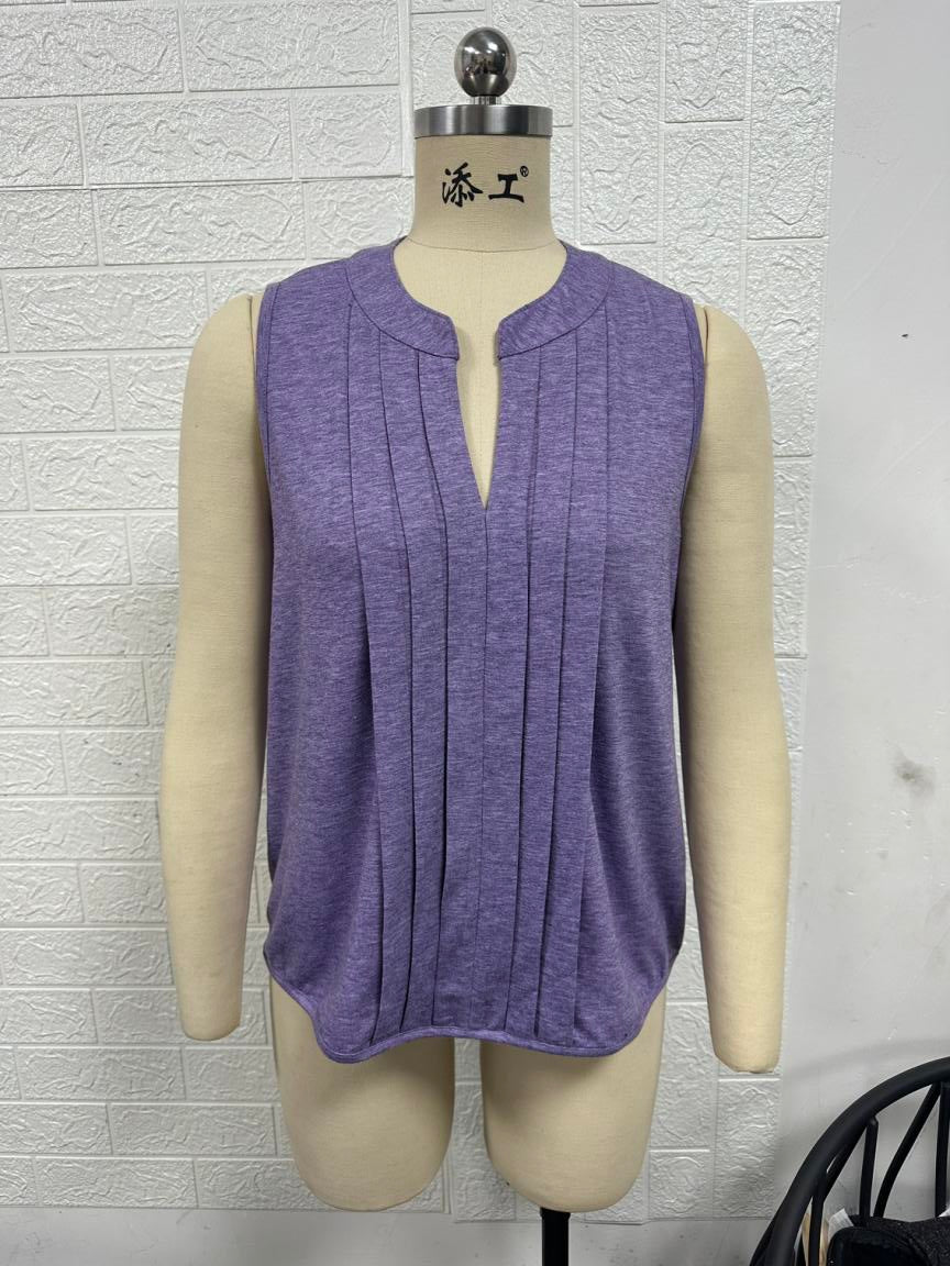 Women's Elegant Pleated V Neck Vest Top T