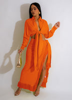 Women's Tassel Lace Up Slit Shirt and Skirt Two-Piece Set