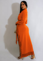 Women's Tassel Lace Up Slit Shirt and Skirt Two-Piece Set