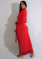 Women's Tassel Lace Up Slit Shirt and Skirt Two-Piece Set