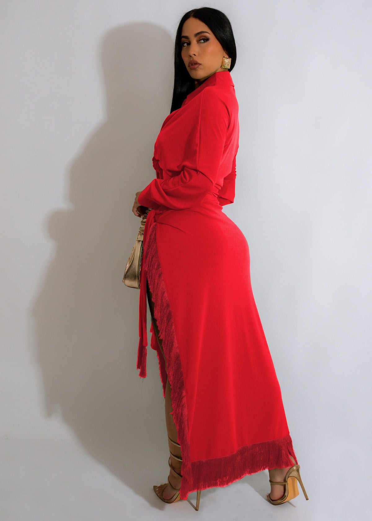 Women's Tassel Lace Up Slit Shirt and Skirt Two-Piece Set