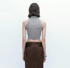 's Solid Color Stand Collar Double Headed Zipper Sleeveless Slim Top
