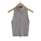's Solid Color Stand Collar Double Headed Zipper Sleeveless Slim Top