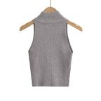 's Solid Color Stand Collar Double Headed Zipper Sleeveless Slim Top