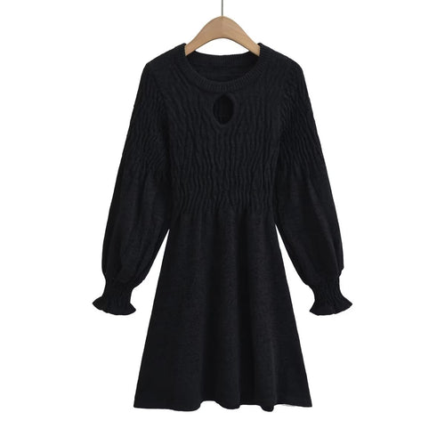 Early Spring Women Clothing Gold Velvet Hollow Out Cutout Thick Dress