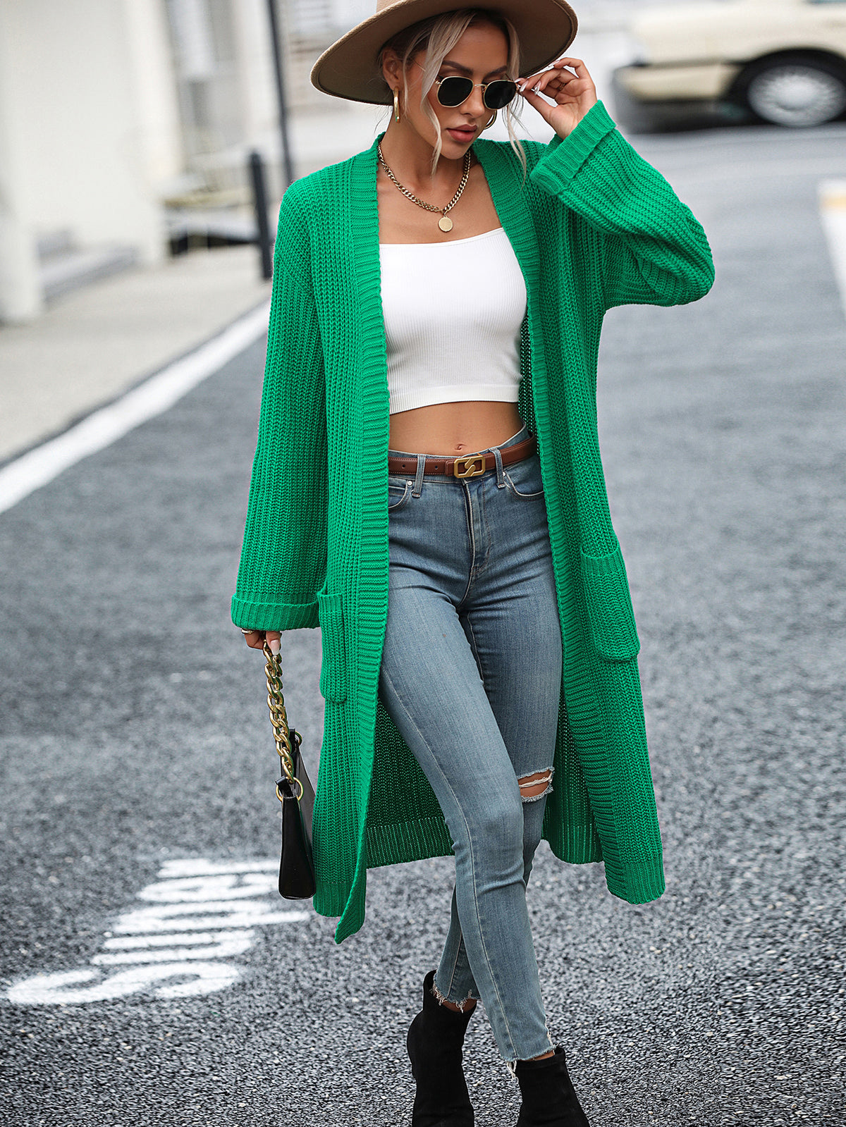 Women's Autumn Winter Solid Color Knitwear Pocket Coat Sweater