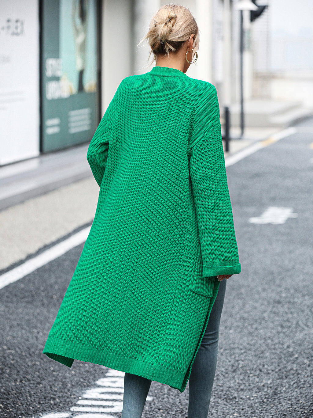 Women's Autumn Winter Solid Color Knitwear Pocket Coat Sweater