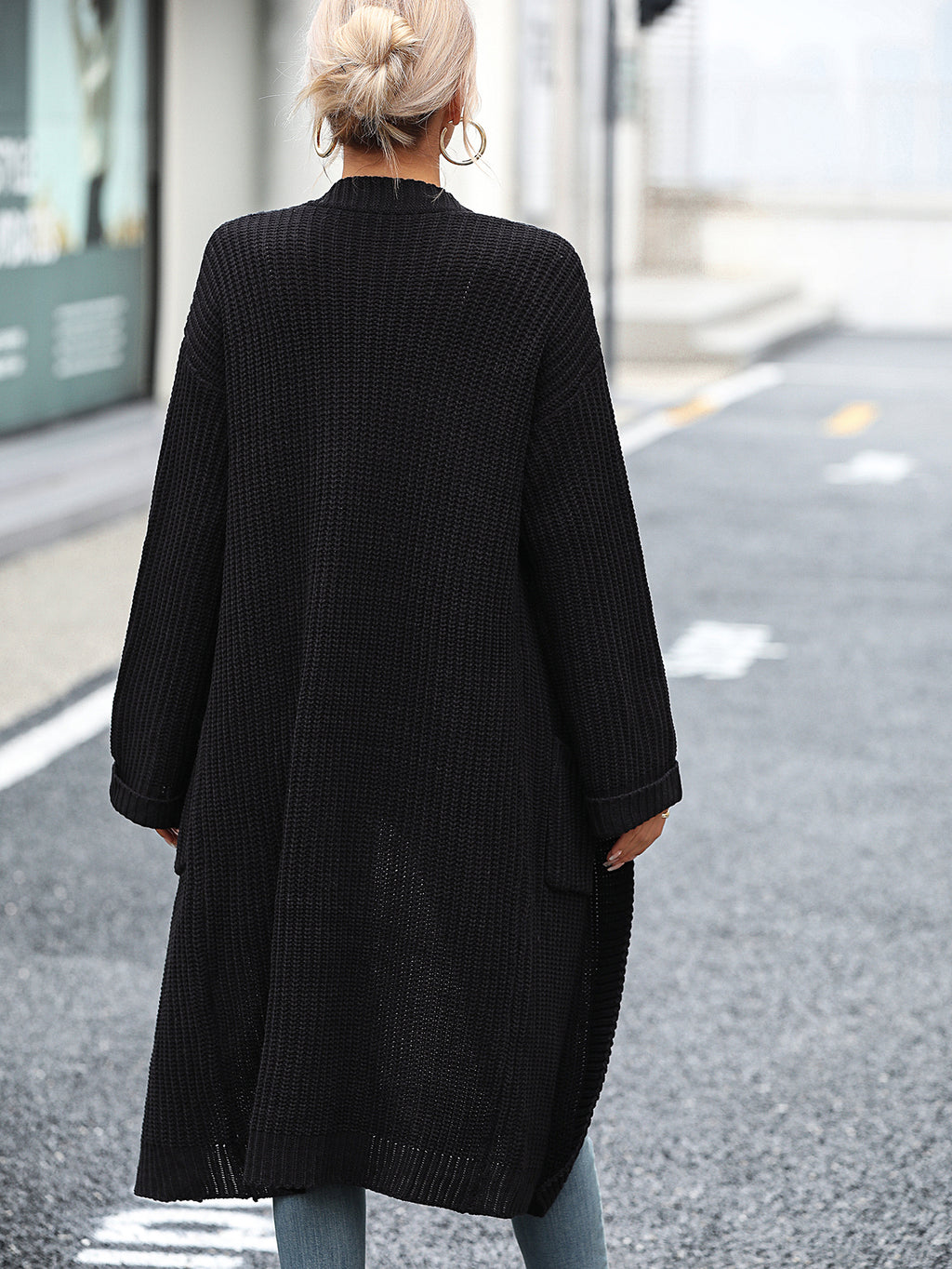 Women's Autumn Winter Solid Color Knitwear Pocket Coat Sweater