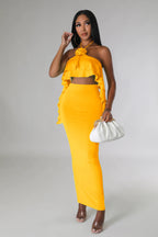 Women's Wrapped Chest Halter Ruffled Dress Two-Piece Set