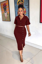 Women's Short-Sleeve Split Two-Piece Skirt Set