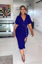 Women's Short-Sleeve Split Two-Piece Skirt Set