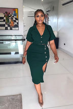 Women's Short-Sleeve Split Two-Piece Skirt Set