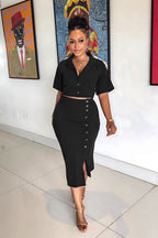 Women's Short-Sleeve Split Two-Piece Skirt Set