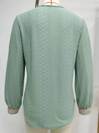 Lace Trim V-Neck Long Sleeve Blouse