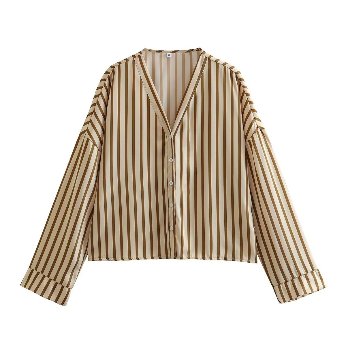 Spring Beige Stripes Top Short Two-Piece Set