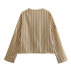 Spring Beige Stripes Top Short Two-Piece Set