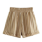 Spring Beige Stripes Top Short Two-Piece Set