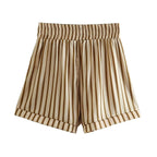 Spring Beige Stripes Top Short Two-Piece Set