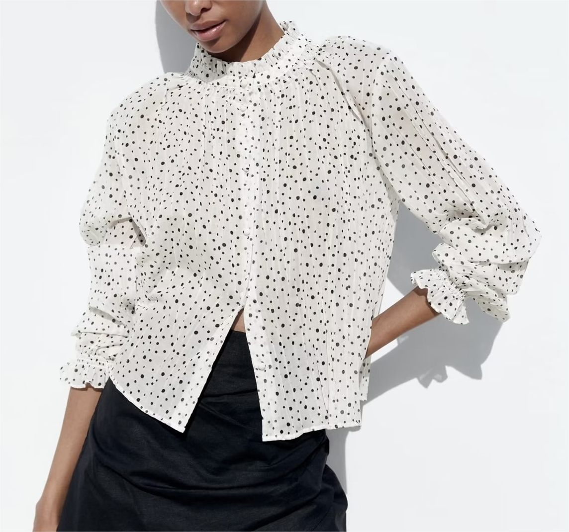 Women's Shirt Spring Summer Top Polka Dotted Western Lace Bottoming Shirt