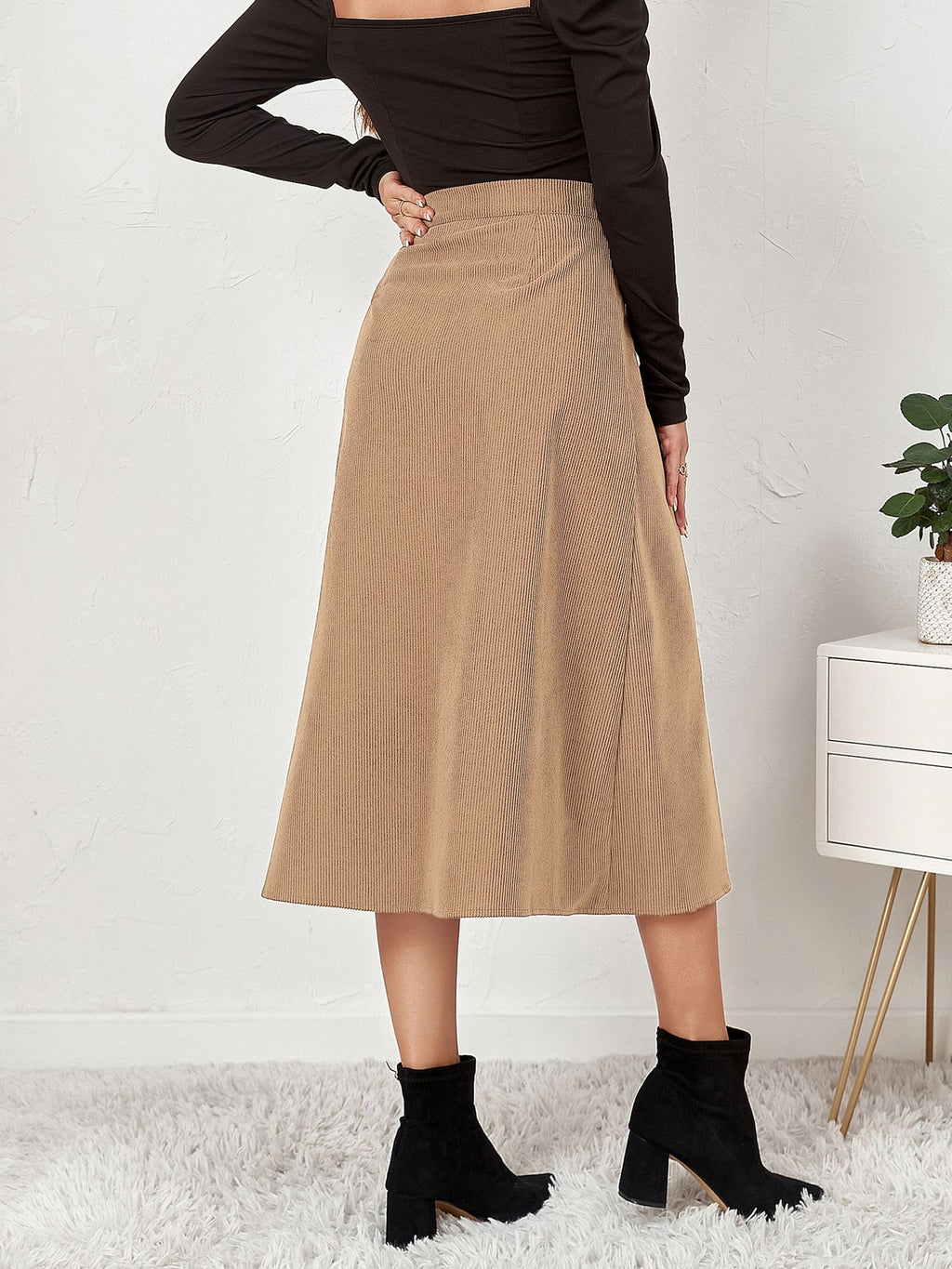 Boutique Corduroy Single Breasted High Waist Autumn Skirt