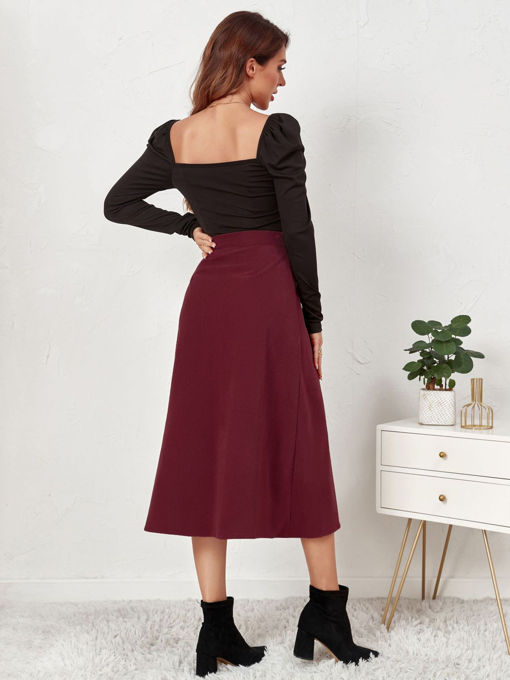 Boutique Corduroy Single Breasted High Waist Autumn Skirt