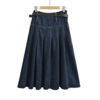 Autumn Winter Solid Blue High Waist Stitching Skirt