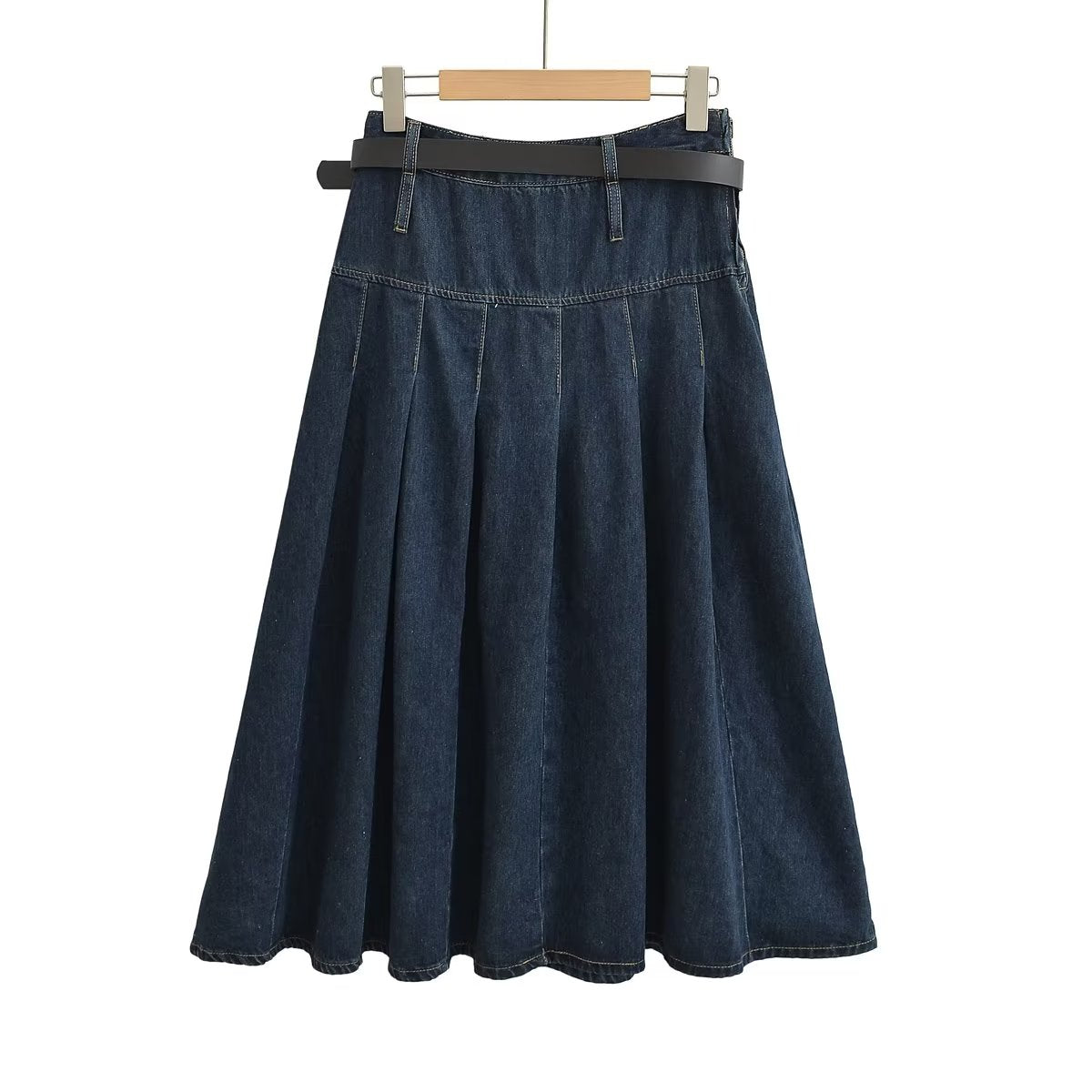 Autumn Winter Solid Blue High Waist Stitching Skirt