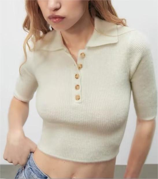 Women's Lace Up Backless Sweater Skinny Short Knitted T-Shirt
