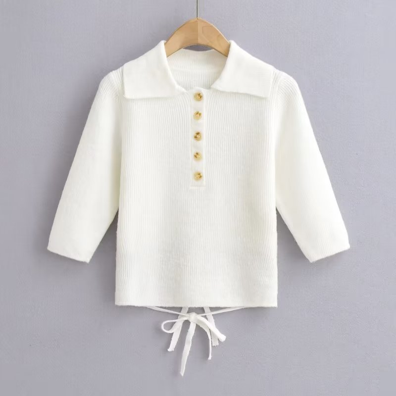 Women's Lace Up Backless Sweater Skinny Short Knitted T-Shirt