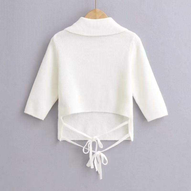 Women's Lace Up Backless Sweater Skinny Short Knitted T-Shirt