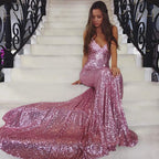 Women's Sequin V-Neck Backless Evening Maxi Dress