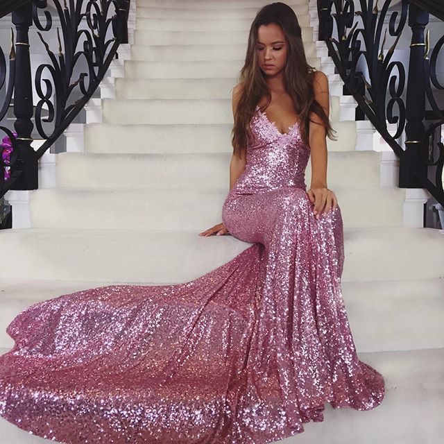 Women's Sequin V-Neck Backless Evening Maxi Dress
