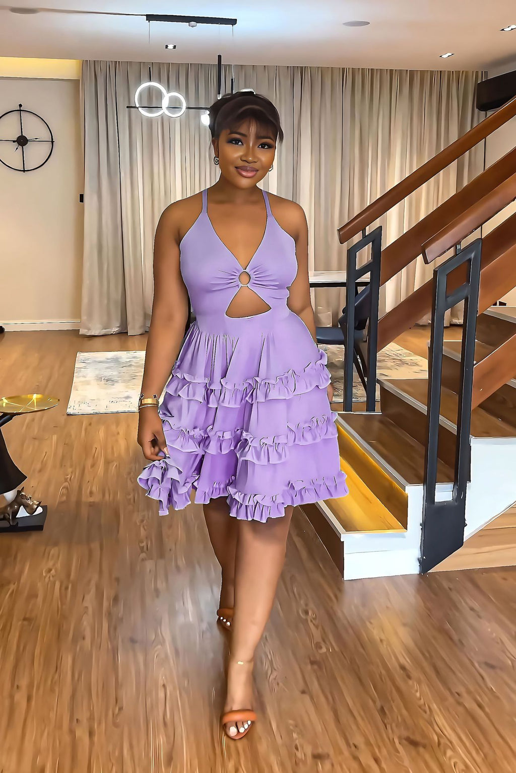 Backless Strap Tiered Mini Dress
