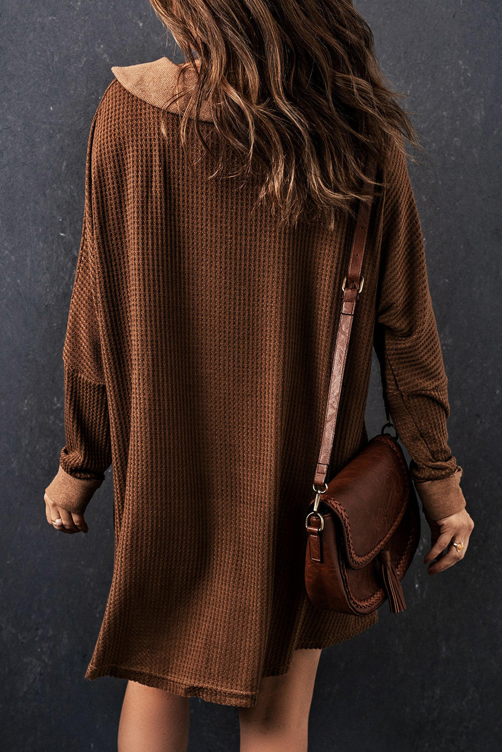 Brown Mineral Dyed Vintage Waffle Smock Top Loose T-Shirt