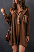 Brown Mineral Dyed Vintage Waffle Smock Top Loose T-Shirt