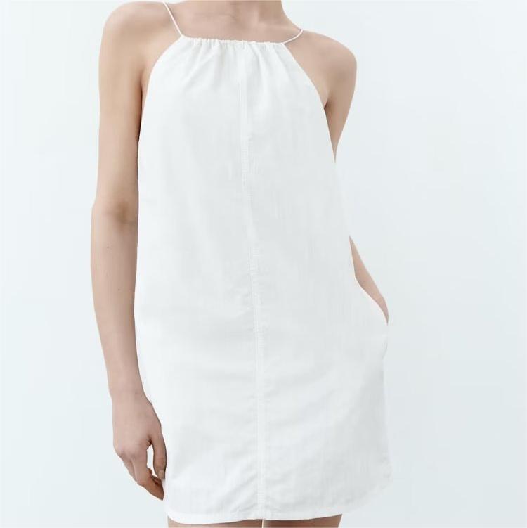 Women's Summer Women Clothing Sexy Halter White Nylon Short Dress