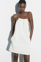 Women's Summer Women Clothing Sexy Halter White Nylon Short Dress