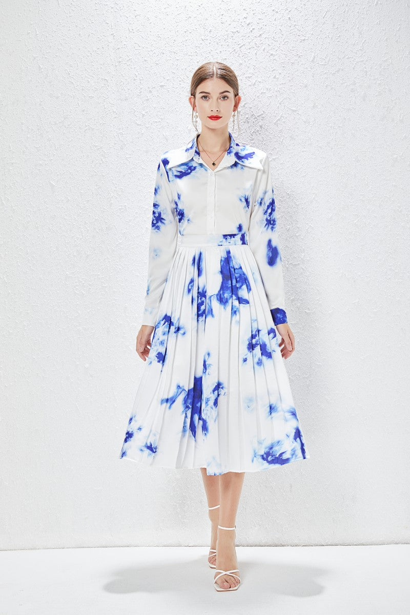 Women's New Summer Pleated Shirt and Skirt Two-Piece Set