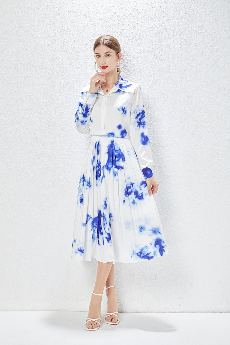 Women's New Summer Pleated Shirt and Skirt Two-Piece Set