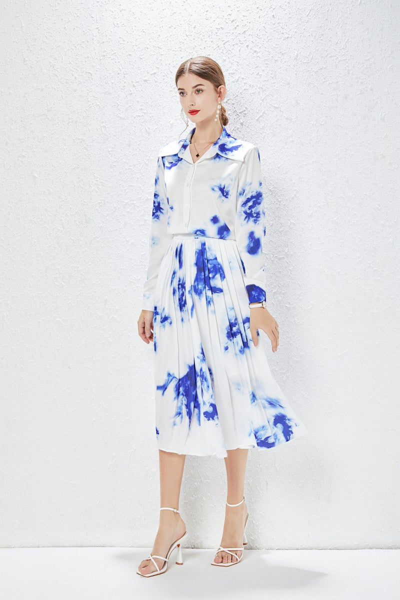 Women's New Summer Pleated Shirt and Skirt Two-Piece Set