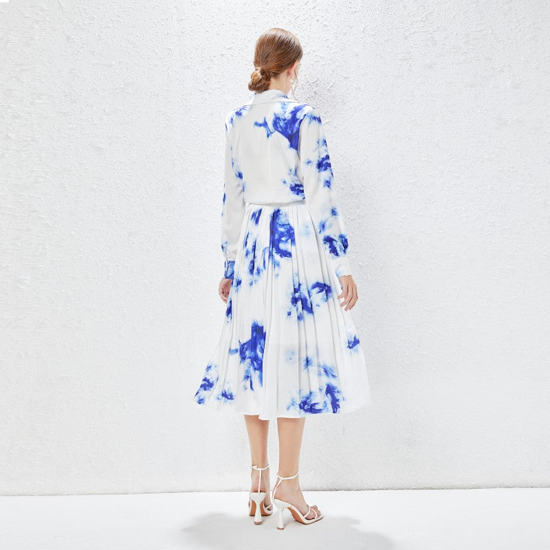 Women's New Summer Pleated Shirt and Skirt Two-Piece Set