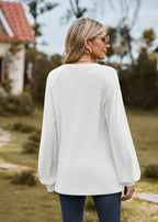 V-Neck Patchwork Long Sleeve Blouse
