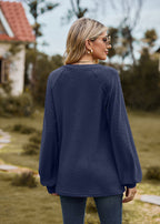 V-Neck Patchwork Long Sleeve Blouse