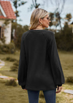 V-Neck Patchwork Long Sleeve Blouse
